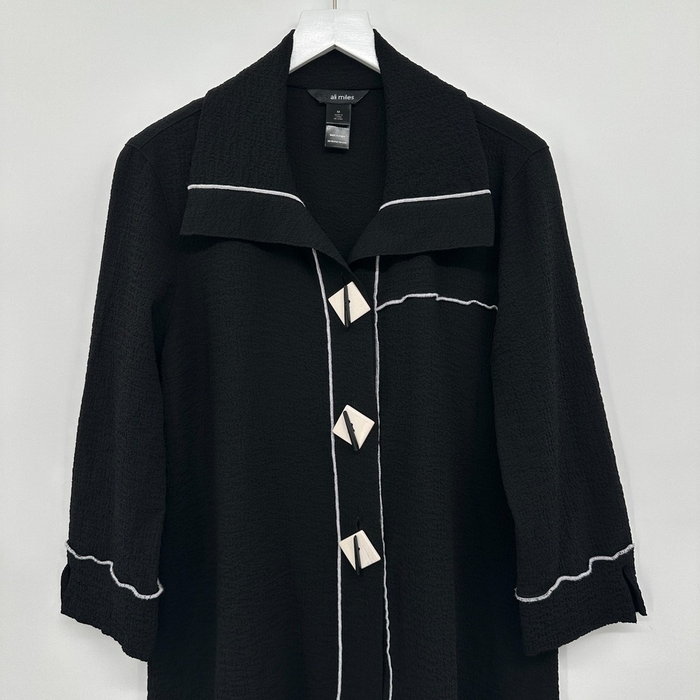 Ali Miles Tunic Jacket Top Shirt Medium Stretch Crinkle 3/4 Sleeves Witchy Artsy - Picture 3 of 14